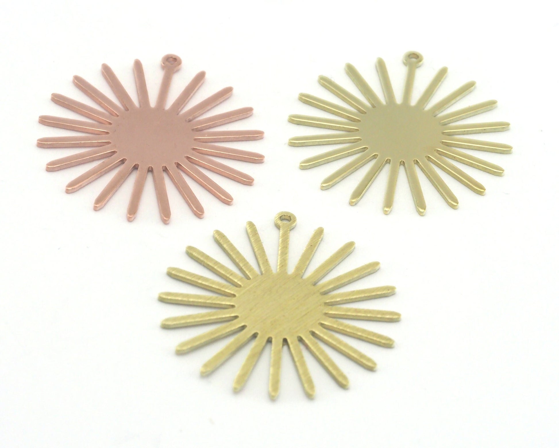 Sun Flat Charms 31.5x30mm Black Paimted Raw Copper - Raw Brass - Brushed findings R406-220