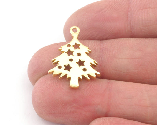 Decorated Tree Pine Charms Pendant Raw Brass 25x18mm 1.5 mm 1 hole chams 4868