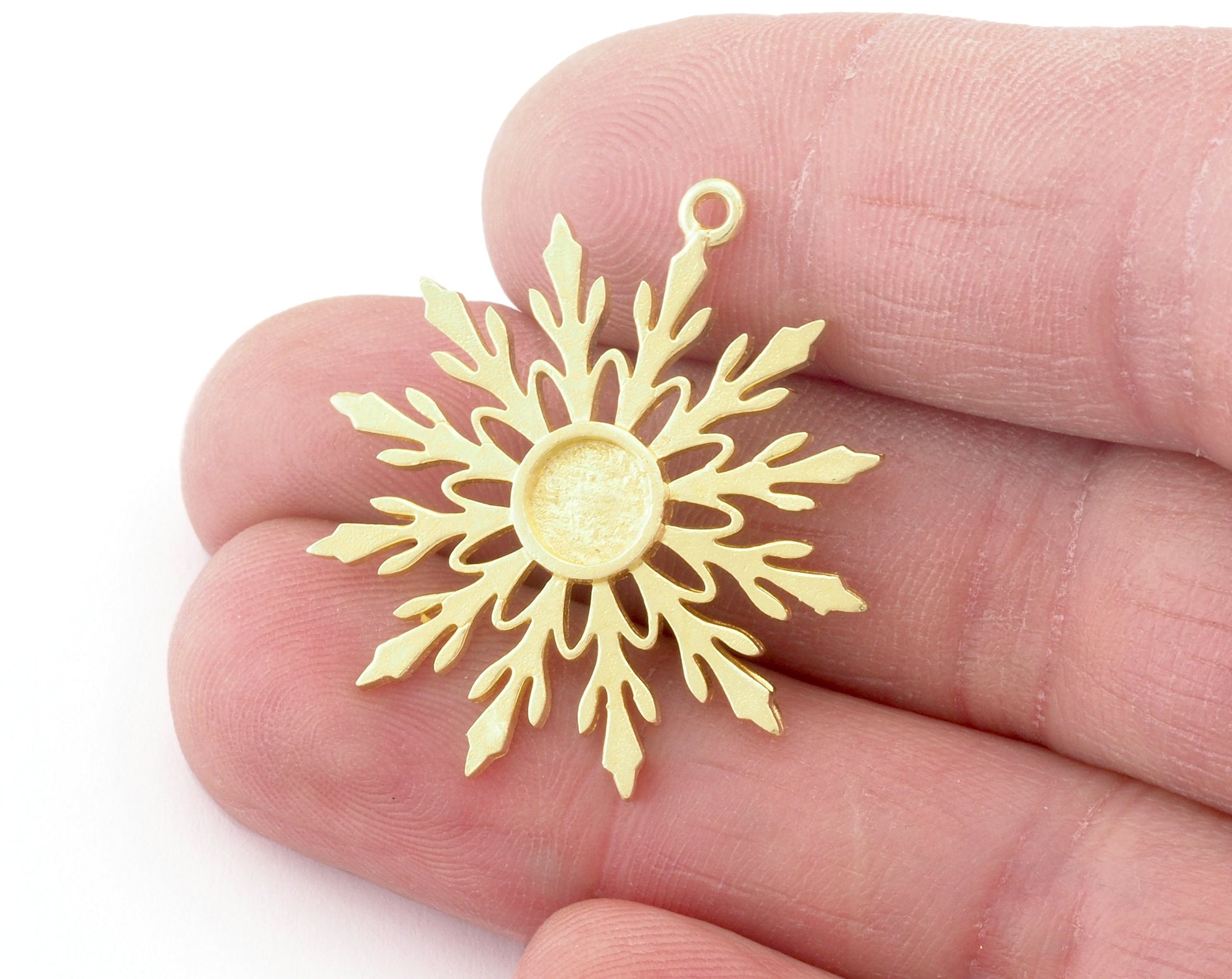 Snow Flake Charms Pendant Blank Bezel Setting Raw Brass 33x30mm (6mm) chams 4836