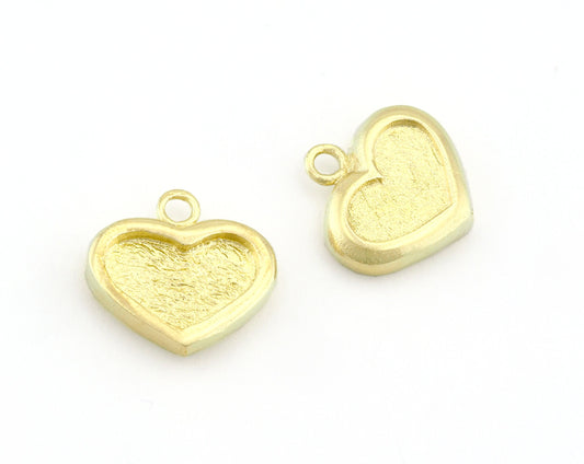 Heart Charms (Blank on both sides) Pendant Resin Blank Bezel Setting Raw Brass 17x16mm (13x8mm) chams 4837