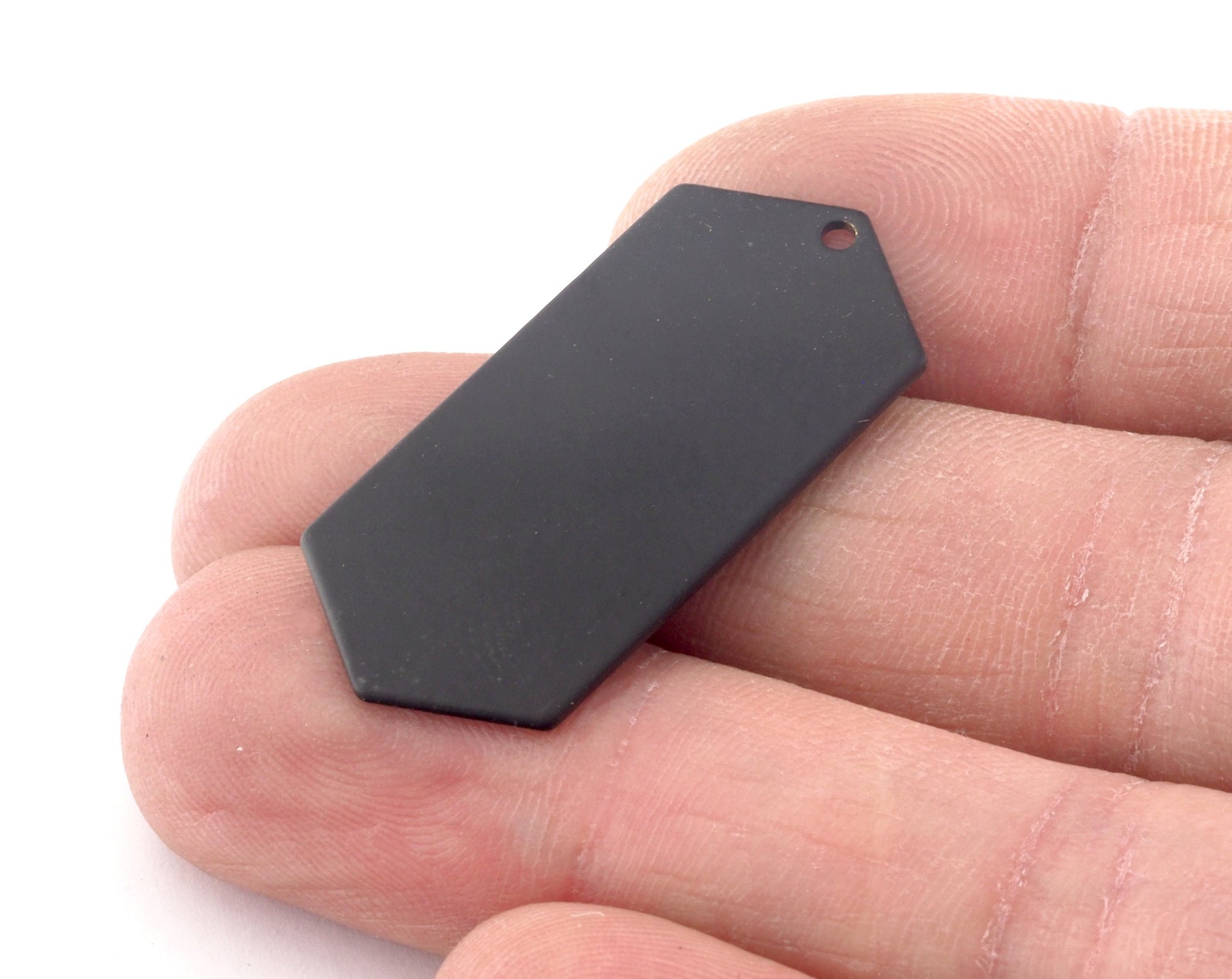 Elongated Hexagon Shape Raw - Black Pendant 35.5x16mm 0.8 Thickness 1 hole 2024-350