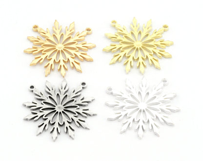 Snow Flake Connector Charms Pendant Raw Solid Brass , Antique silver, Shiny silver, Shiny gold plated Pendants 30x29mm OZ4829