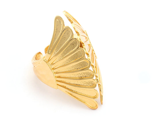 Wings Hammered Ring Adjustable Raw Brass - Antique silver - Shiny silver - Shiny gold plated 4819