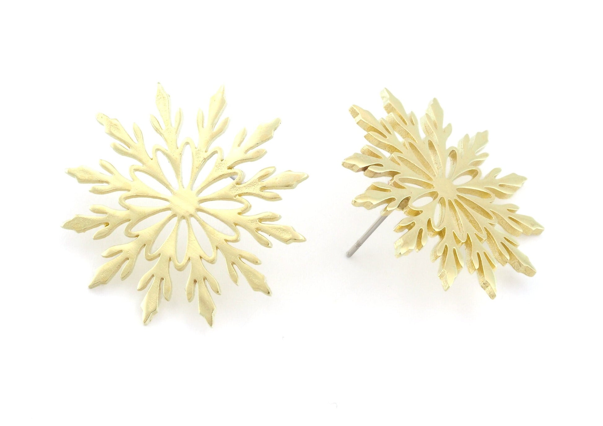 Snow Flake Round Winter Earring Stud Post Raw (Solid Brass), Shiny silver plated , Shiny gold plated 30mm Earring Blanks 4840