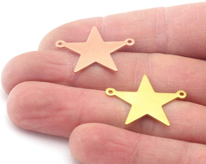 Star Charms Tag Blank Copper - raw brass 2 holes connector charms findings (27x22mm) 4843