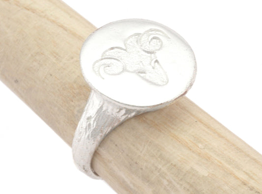 Ram Aries Ring Horoscope Bark Textured Band Adjustable Shiny silver plated brass (5 - 8.5US inner size) OZ4864
