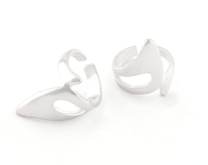 Adjustable Shark tail ring Shiny Silver plated brass (18mm 8US inner size) Oz2991