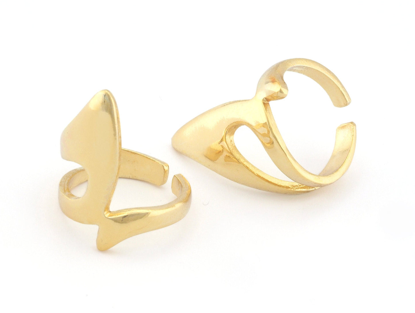 Adjustable Shark Tail Ring Shiny Gold Plated brass (18mm 8US inner size) Oz2991