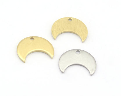 Crescent Moon Tag 15mm 1 hole Raw Brass - Brushed Brass - Stainless Steel Charms Findings Stampings OZ4846-100