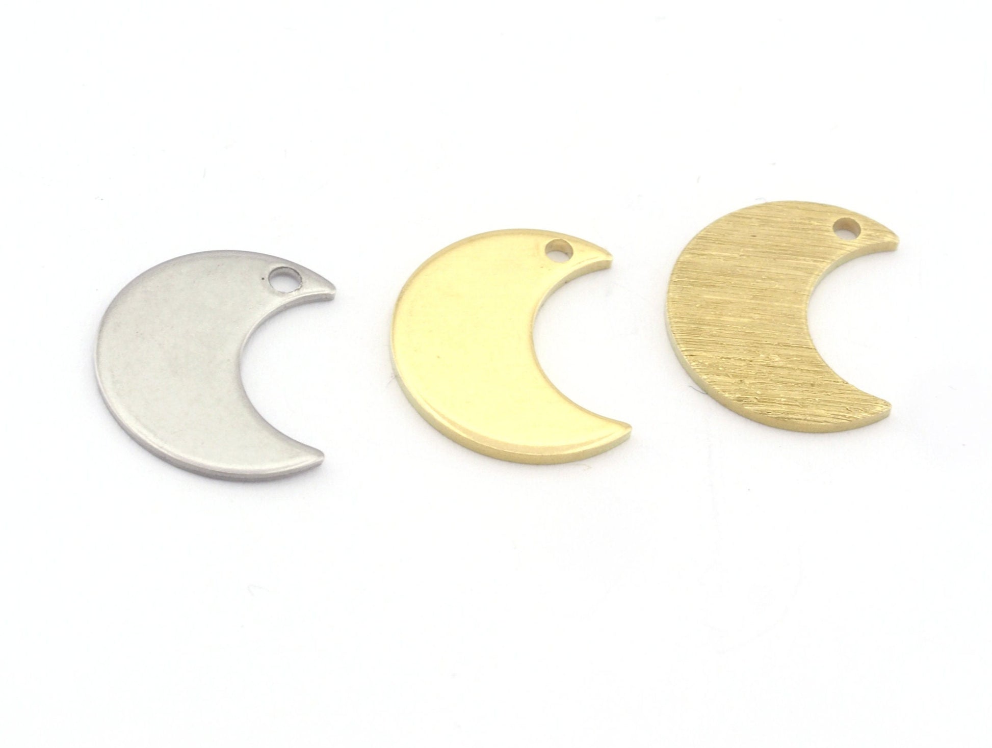 Crescent Moon Tag 15mm Top 1 hole Raw Brass - Brushed Brass - Stainless Steel Charms Findings Stampings OZ4848-100