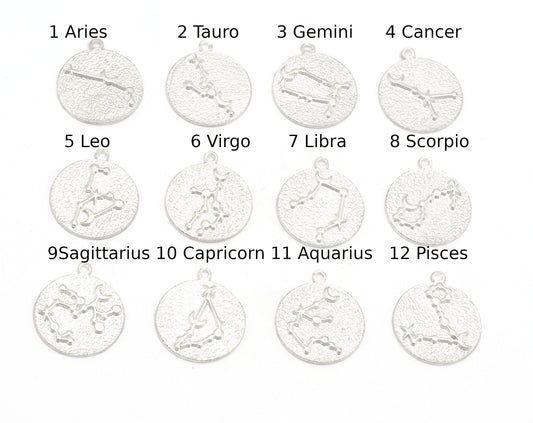 Horoscope Astrological Zodiac Star Signs Symbols Charms Pendant, Earring Bracelet Charms Shiny Silver Plated Brass (20x18mm) 4871-82