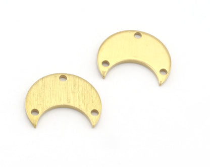 Crescent Moon Tag Connector Charms 15x12mm 3 hole Raw Brass - Brushed Brass Charms Findings Stampings OZ4852-100