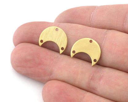 Crescent Moon Tag Connector Charms 15x12mm 3 hole Raw Brass - Brushed Brass Charms Findings Stampings OZ4852-100