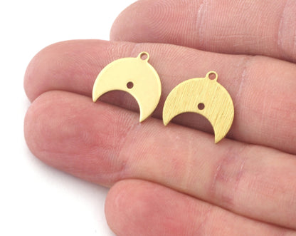 Crescent Moon Tag Connector 14x15mm 2 hole Raw Brass - Brushed Brass Charms Findings Stampings OZ4853-100