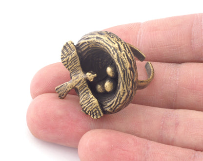 Bird Nest Ring Adjustable Ring Antique Bronze plated brass (18mm 8US inner size) OZ2737