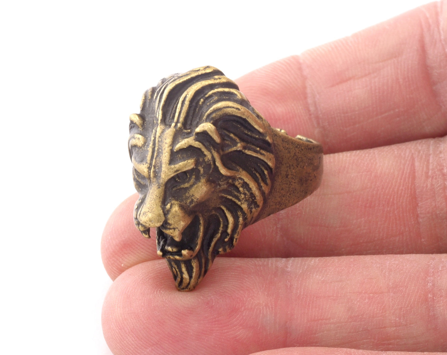 Lion Ring Adjustable Ring Antique Bronze Plated Brass (20mm 10.5US inner size) OZ2934