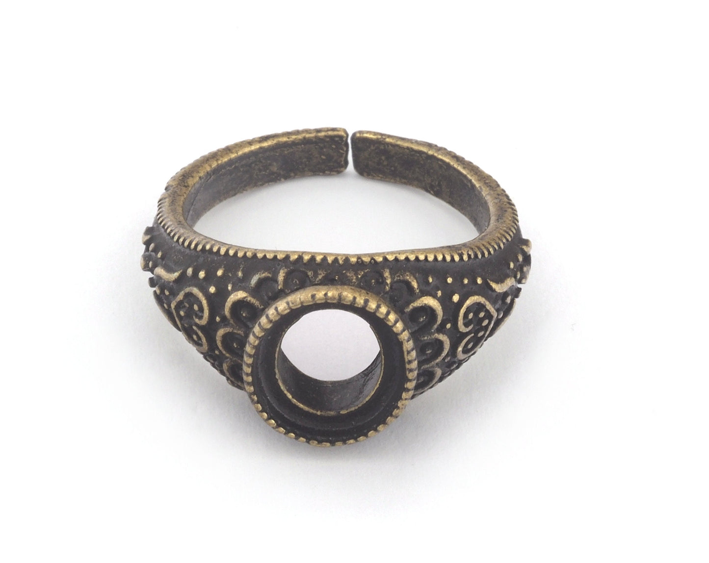 Oval Textured Signet Bezel Blank Ring Cabochon Base Setting Adjustable Antique bronze plated brass (10x8mm blank) Oz2027