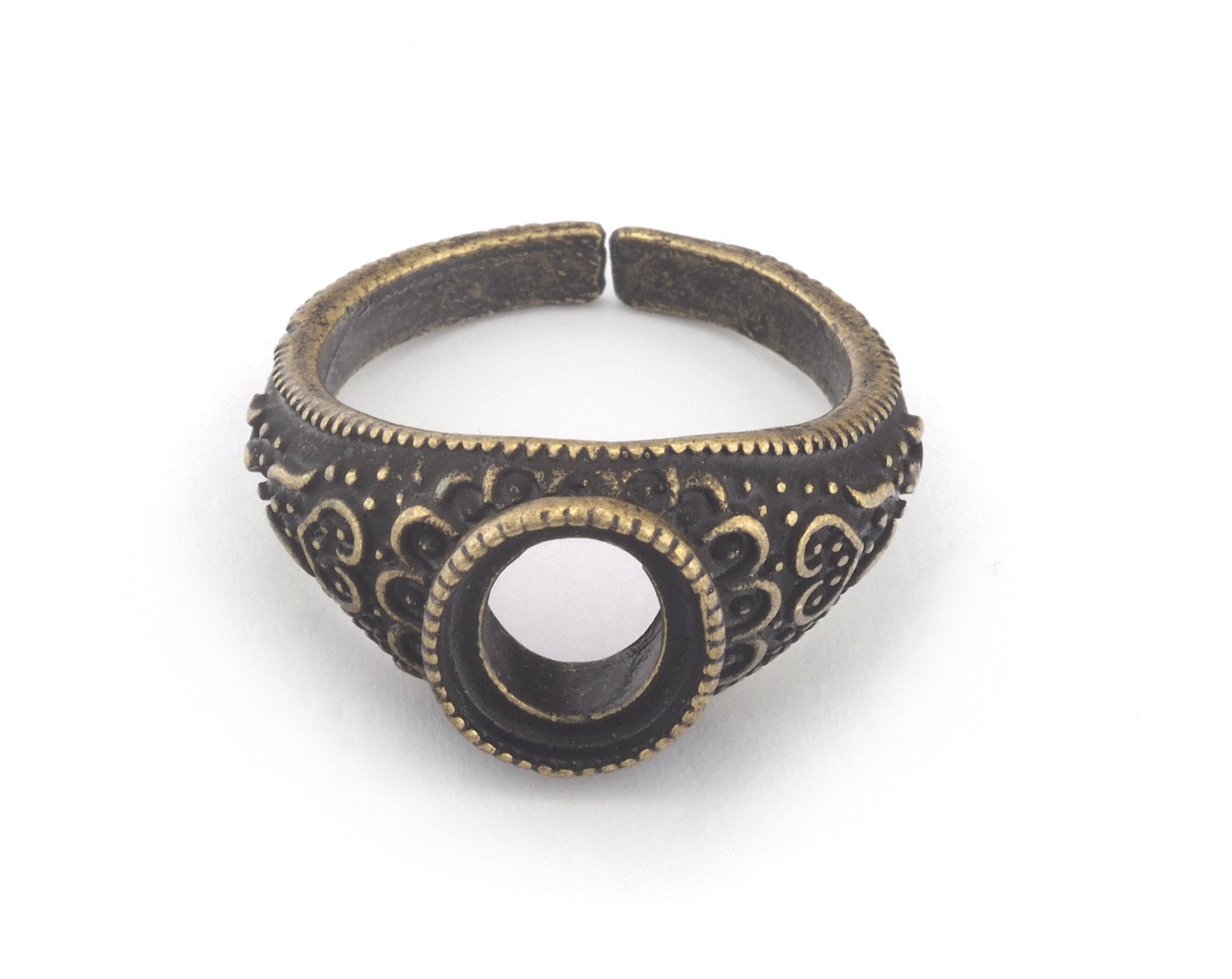 Oval Textured Signet Bezel Blank Ring Cabochon Base Setting Adjustable Antique bronze plated brass (10x8mm blank) Oz2027