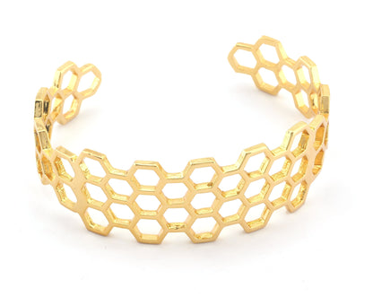 Honey Comb Bracelet Cuff Shiny Gold (Nickel lead free plated) (60mm inner size ) 4897