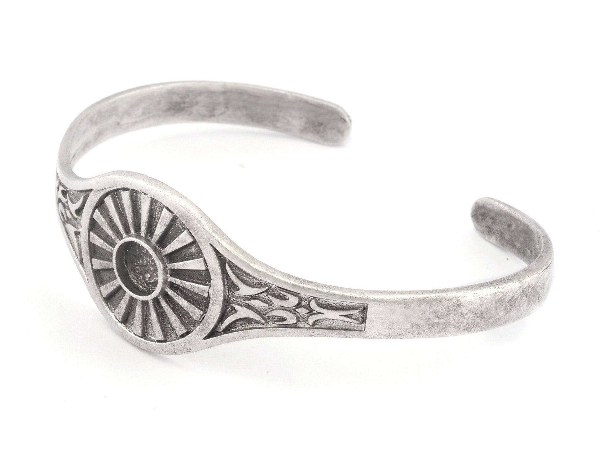 Ethnic Sun Bracelet Base Setting Blank Bezel Antique Silver Plated brass (6mm Blank ) 4748