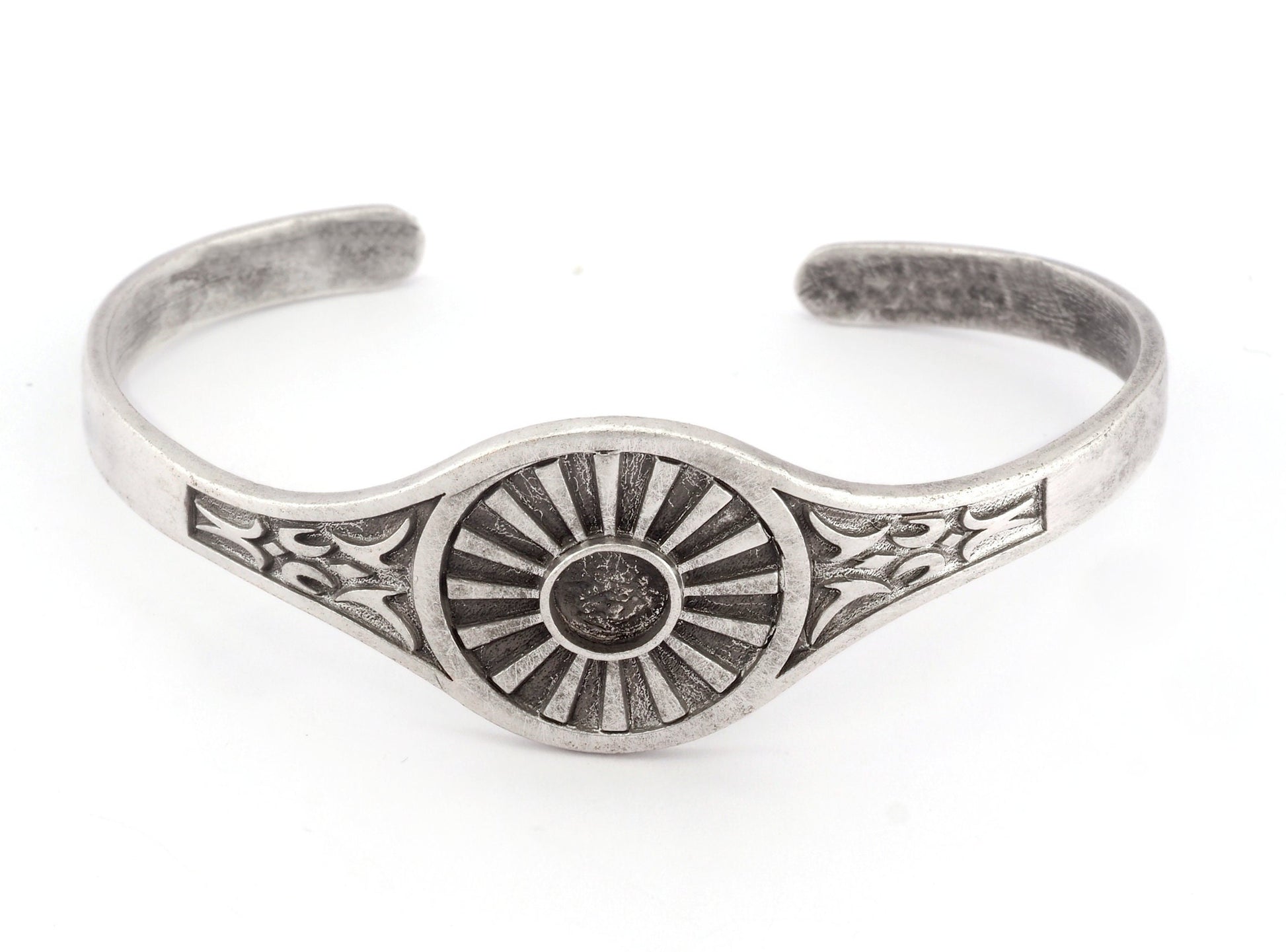 Ethnic Sun Bracelet Base Setting Blank Bezel Antique Silver Plated brass (6mm Blank ) 4748