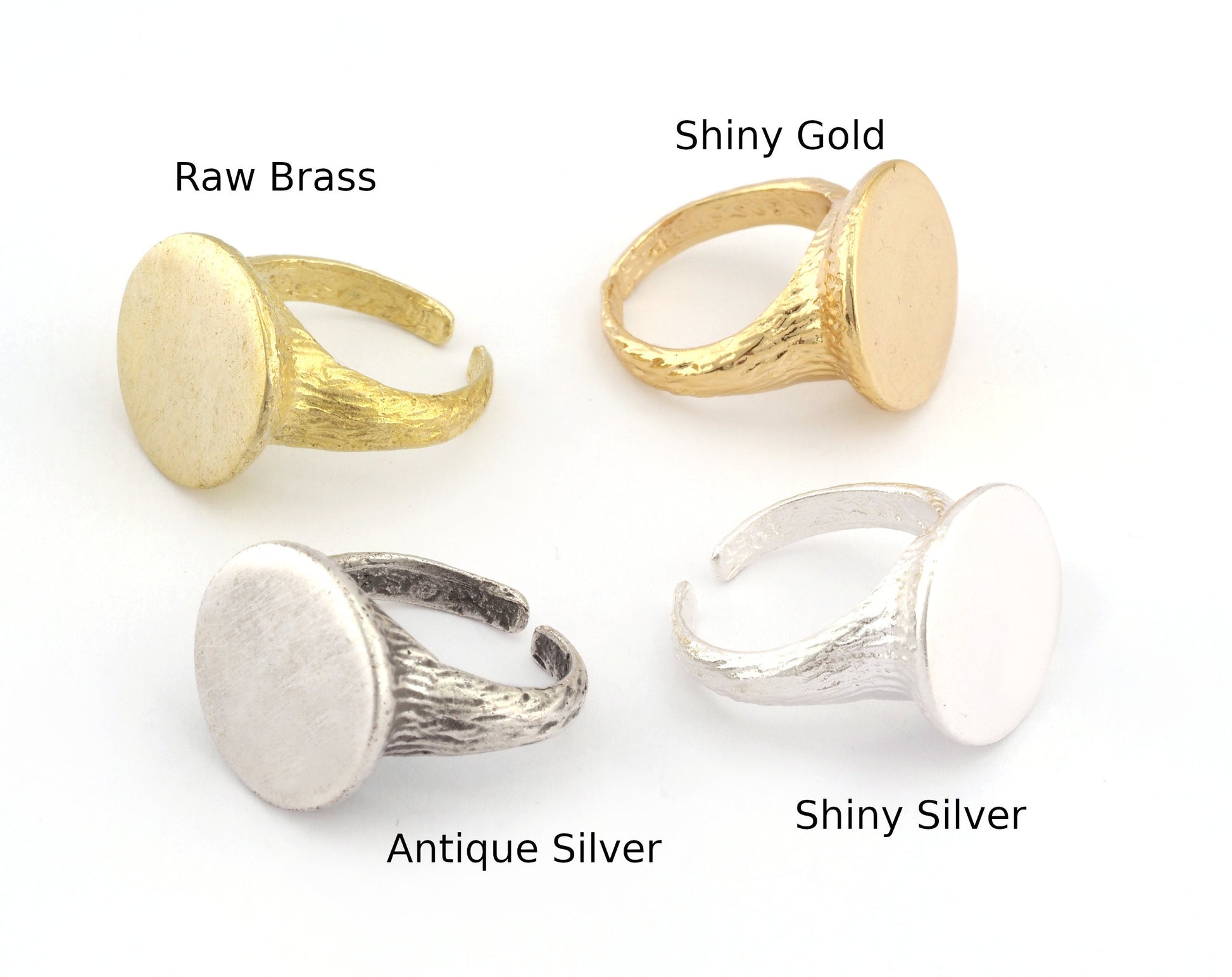 Round Tree Bark Textured Band Ring Blank Setting Adjustable raw brass, antique silver , shiny silver ,shiny gold (6-8US)(17mm) 4889