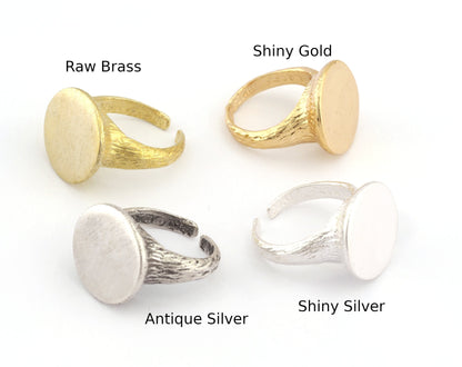 Round Tree Bark Textured Band Ring Blank Setting Adjustable raw brass, antique silver , shiny silver ,shiny gold (6-8US)(17mm) 4889