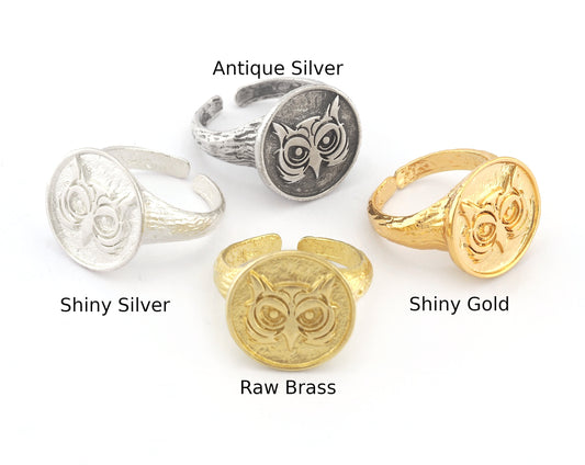 Owl Bird Animal Adjustable Ring Raw Brass - Shiny Silver - Antique silver - Shiny Gold Plated (6US - 9US inner size) 4910