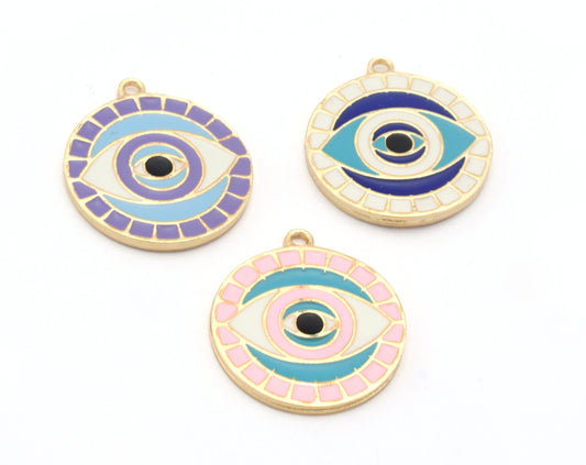 Round Eye Colorful Charms Enamel Shiny Gold Plated Charms 21mm findings 1424-1