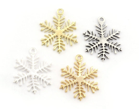 Snow Flake Charms Pendant Raw (Solid Brass), Antique silver , Shiny silver, Shiny gold plated 23x17mm (1.25 mm Thickness) 1 hole chams 4841