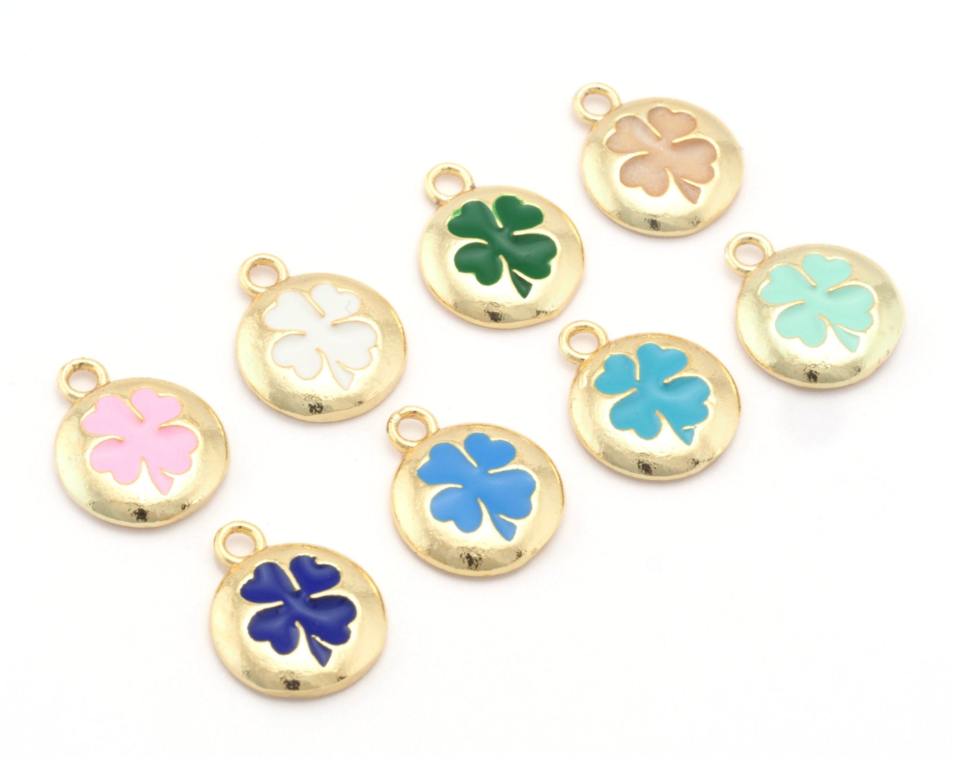 Clover Colorful Charms Enamel Shiny Gold Plated Charms 14.5mm findings 1424-4