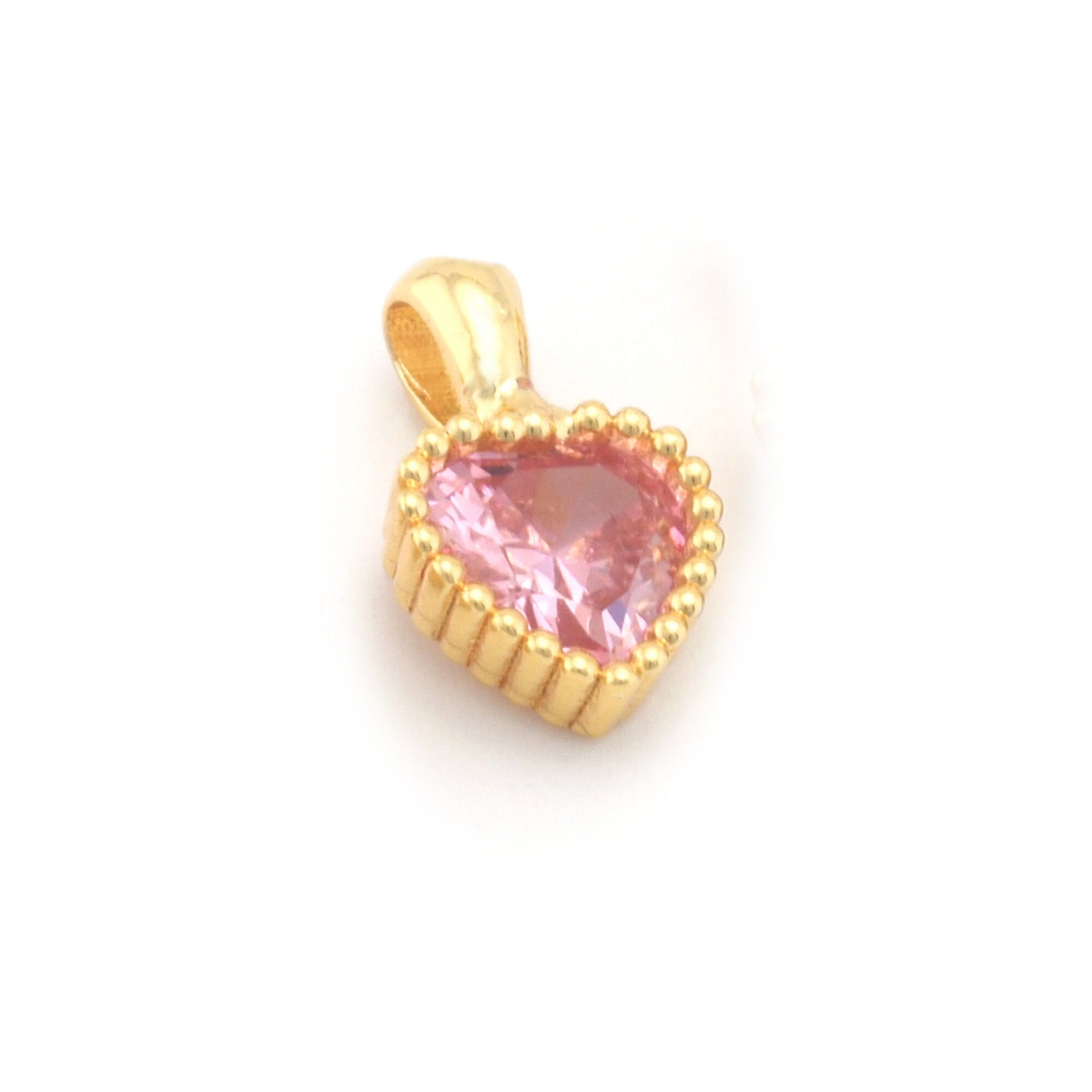 Heart CZ Charm Pendant Colorful 12.5mm Gold Plated Brass 1424-8