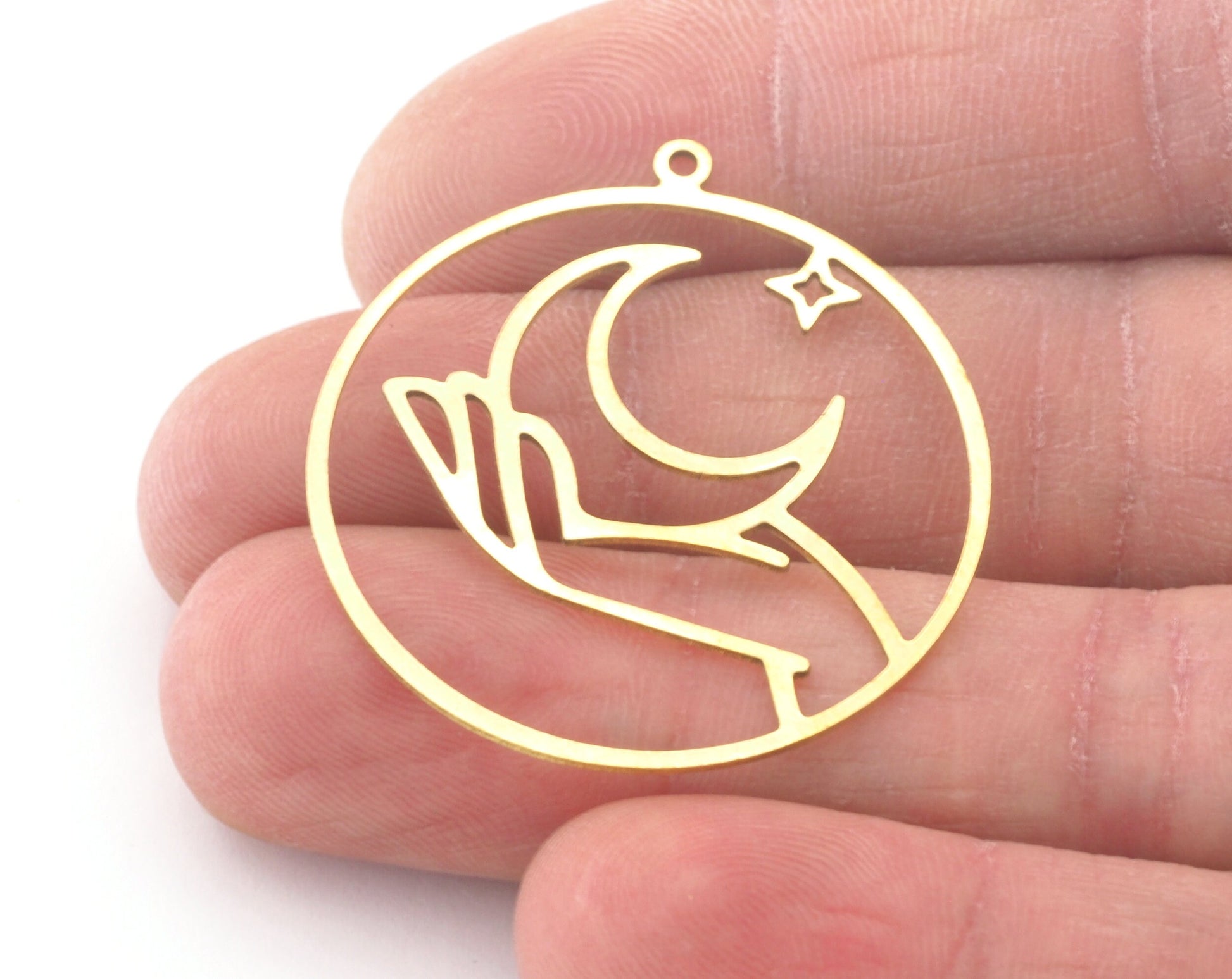 Hand Crescent Star Charms Pendant Raw Brass, Stainless Steel 34mm 0.5 mm 1 hole Findings 1424L