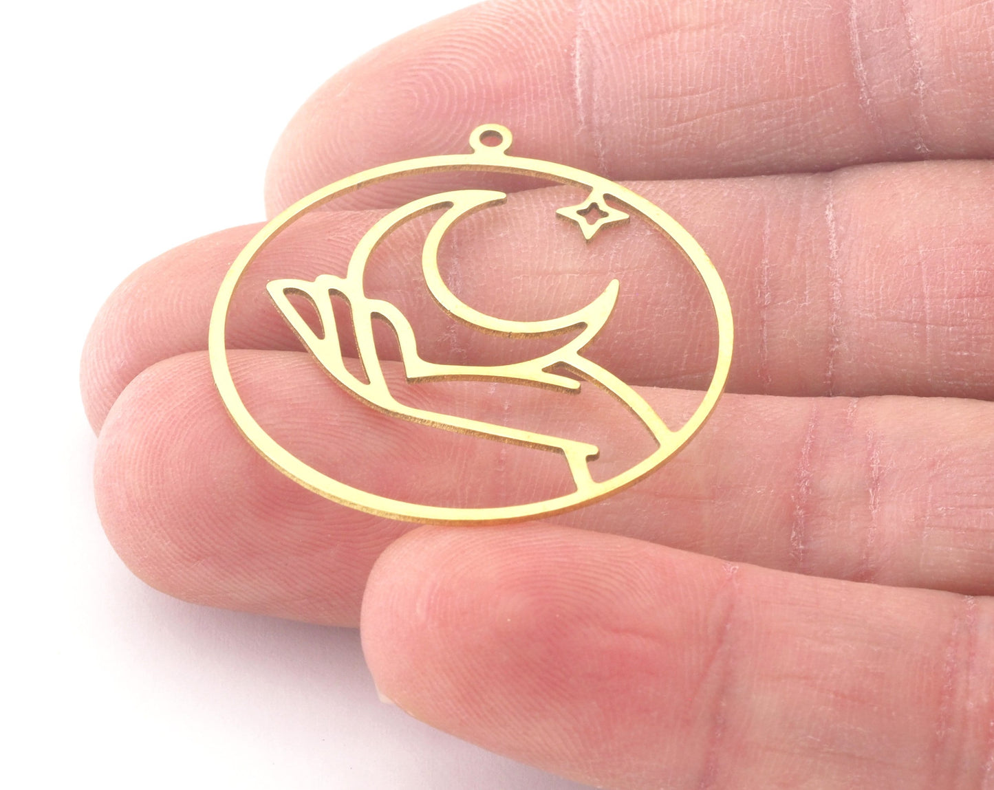 Hand Crescent Star Charms Pendant Raw Brass, Stainless Steel 34mm 0.5 mm 1 hole Findings 1424L