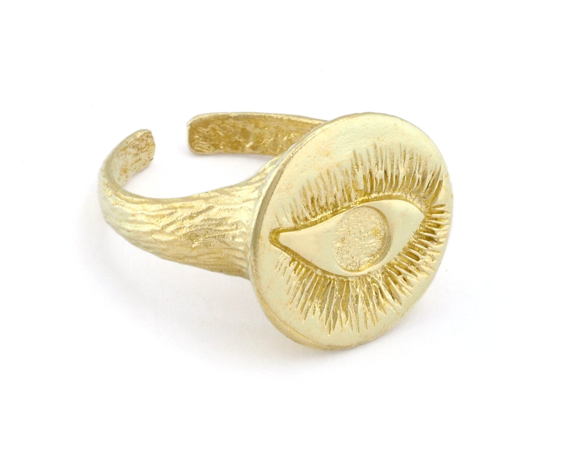 Eye Bark Textured Band Round Ring Adjustable Ring Raw brass (5 - 8.5US inner size) OZ4857