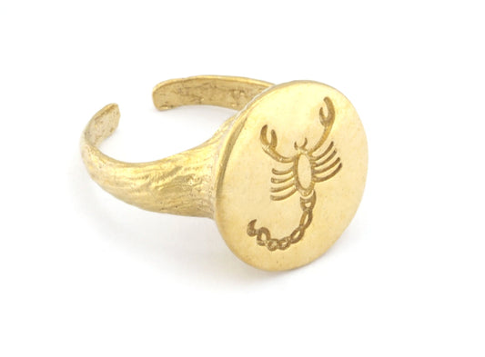 Scorpion horoscope zodiac Ring Bark Textured Band Round Ring Adjustable Ring Raw brass (5 - 8.5US inner size) OZ4858