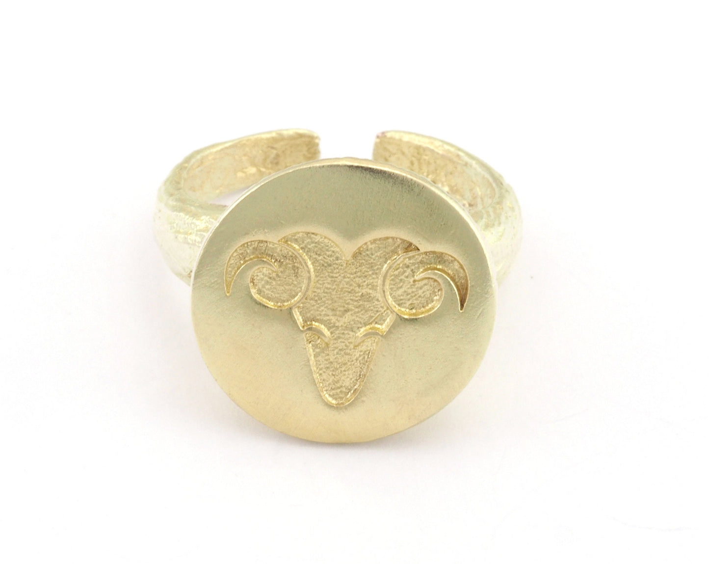Ram Aries Horoscope Ring Bark Textured Band Round Adjustable Ring Raw brass (5 - 8.5US inner size) OZ4864