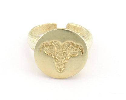 Ram Aries Horoscope Ring Bark Textured Band Round Adjustable Ring Raw brass (5 - 8.5US inner size) OZ4864