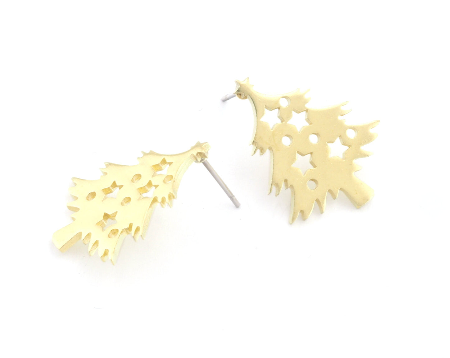 Decorated Tree Winter Earring Stud Post Raw Brass 23x18mm Earring Blanks 4869