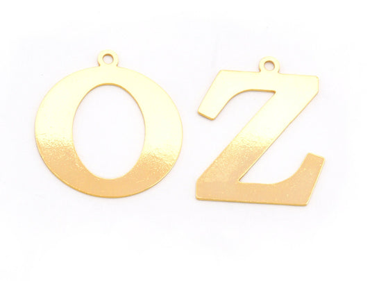 Letter Charms Pendant Shiny Gold Plated Brass 30mm 0.6 mm 1 loop Findings 4822