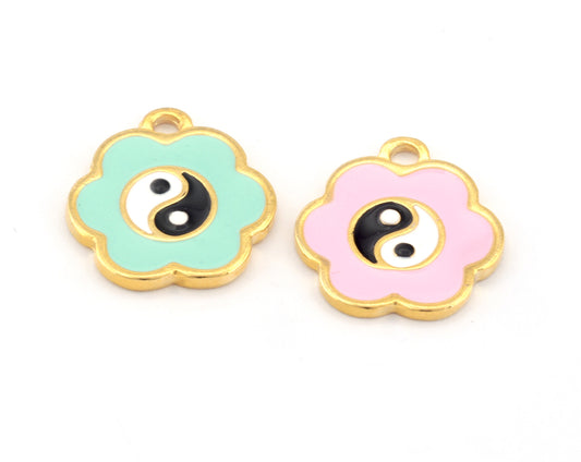 Daisy Yin Yang Opposites Enamel Charms Gold Plated Charms 19mm 1429