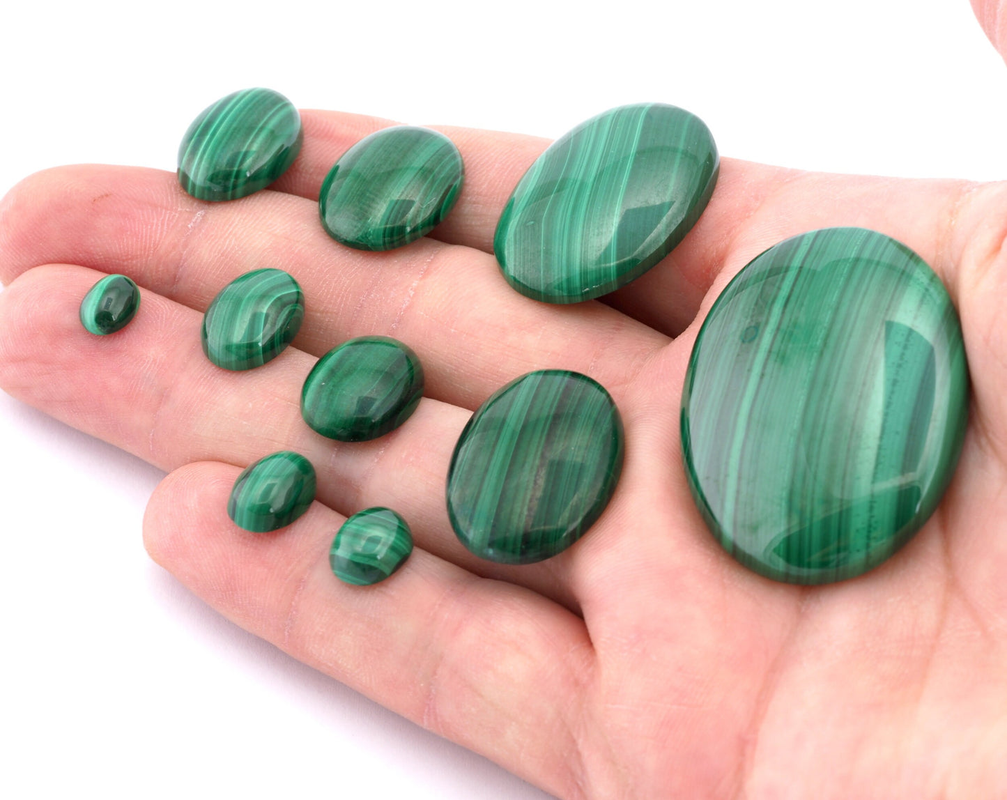 Natural Malachite Genuine Gemstone Oval Loose Cabochon Flat Back