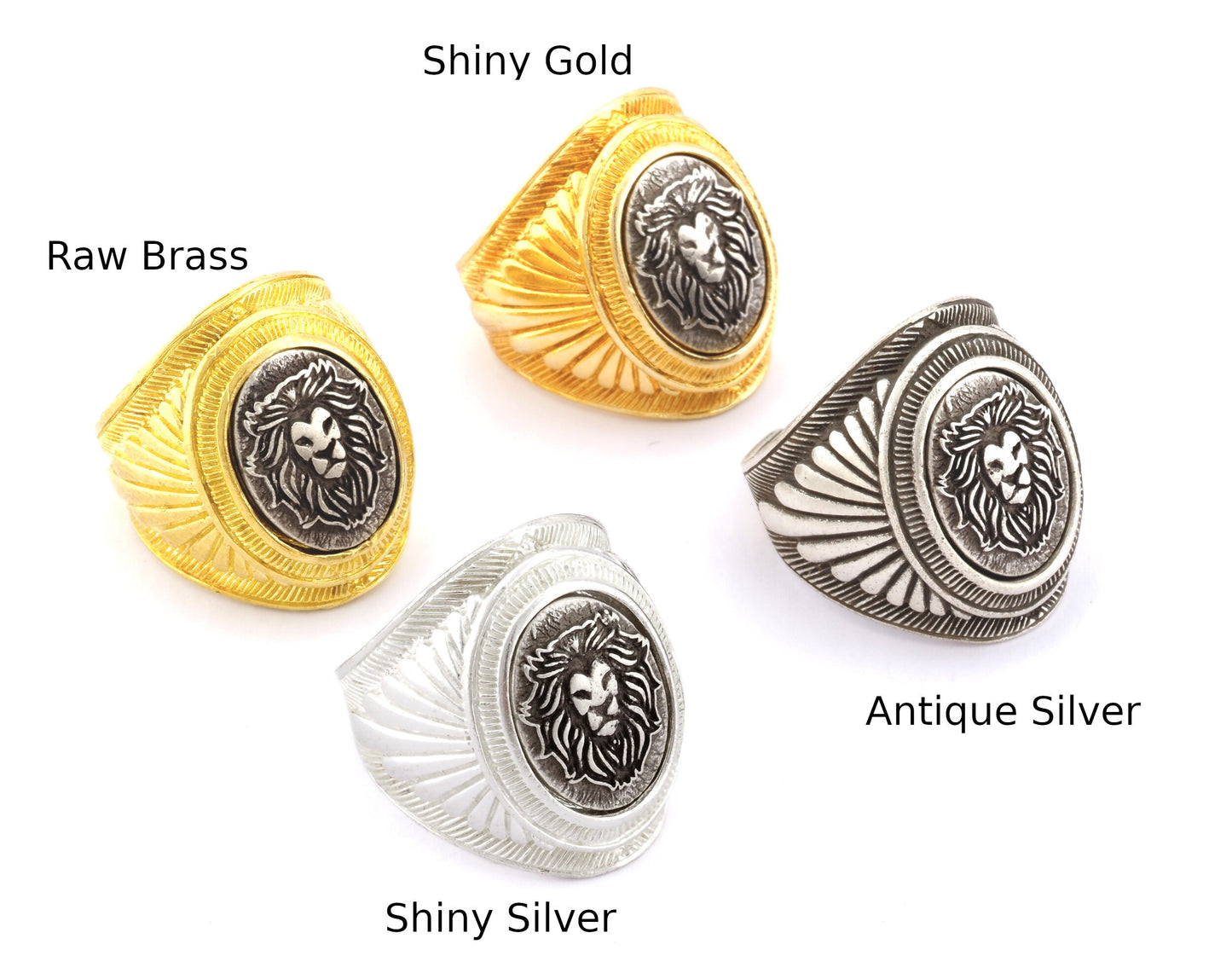 Lion Ethnic Wings Adjustable Ring Raw Brass, Shiny Silver, Antique silver Shiny Gold Plated (9-12US) 4927