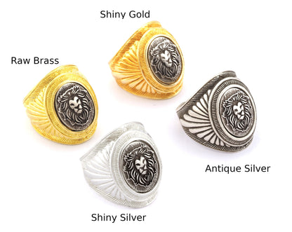 Lion Ethnic Wings Adjustable Ring Raw Brass, Shiny Silver, Antique silver Shiny Gold Plated (9-12US) 4927