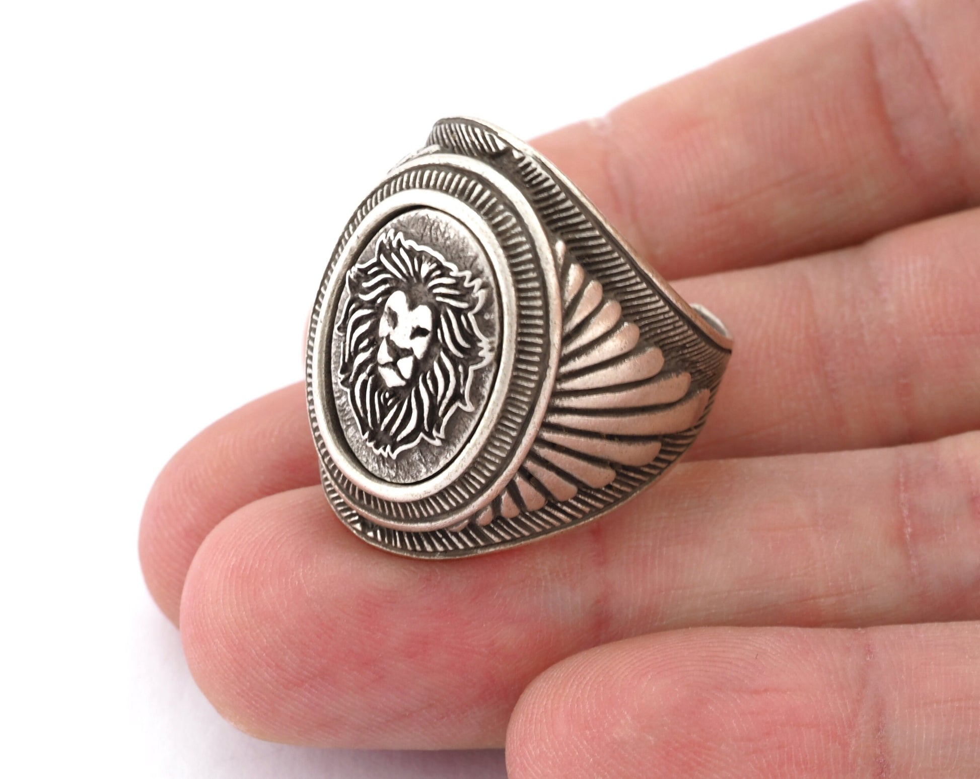 Lion Ethnic Wings Adjustable Ring Raw Brass, Shiny Silver, Antique silver Shiny Gold Plated (9-12US) 4927