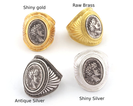 Ethnic Coin Wings Adjustable Ring Raw Brass, Shiny Silver, Antique silver Shiny Gold Plated (9-12US) 4927