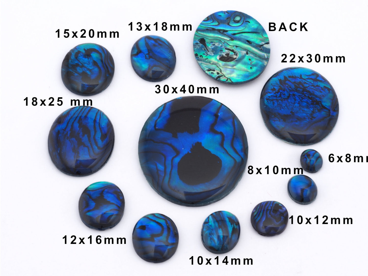 Paua Abolone Shell Oval Gemstone Flat Back Cabochons 6x8 8x10 10x12 10x14 12x16 13x18 18x25 22x30 30x40 mm no hole