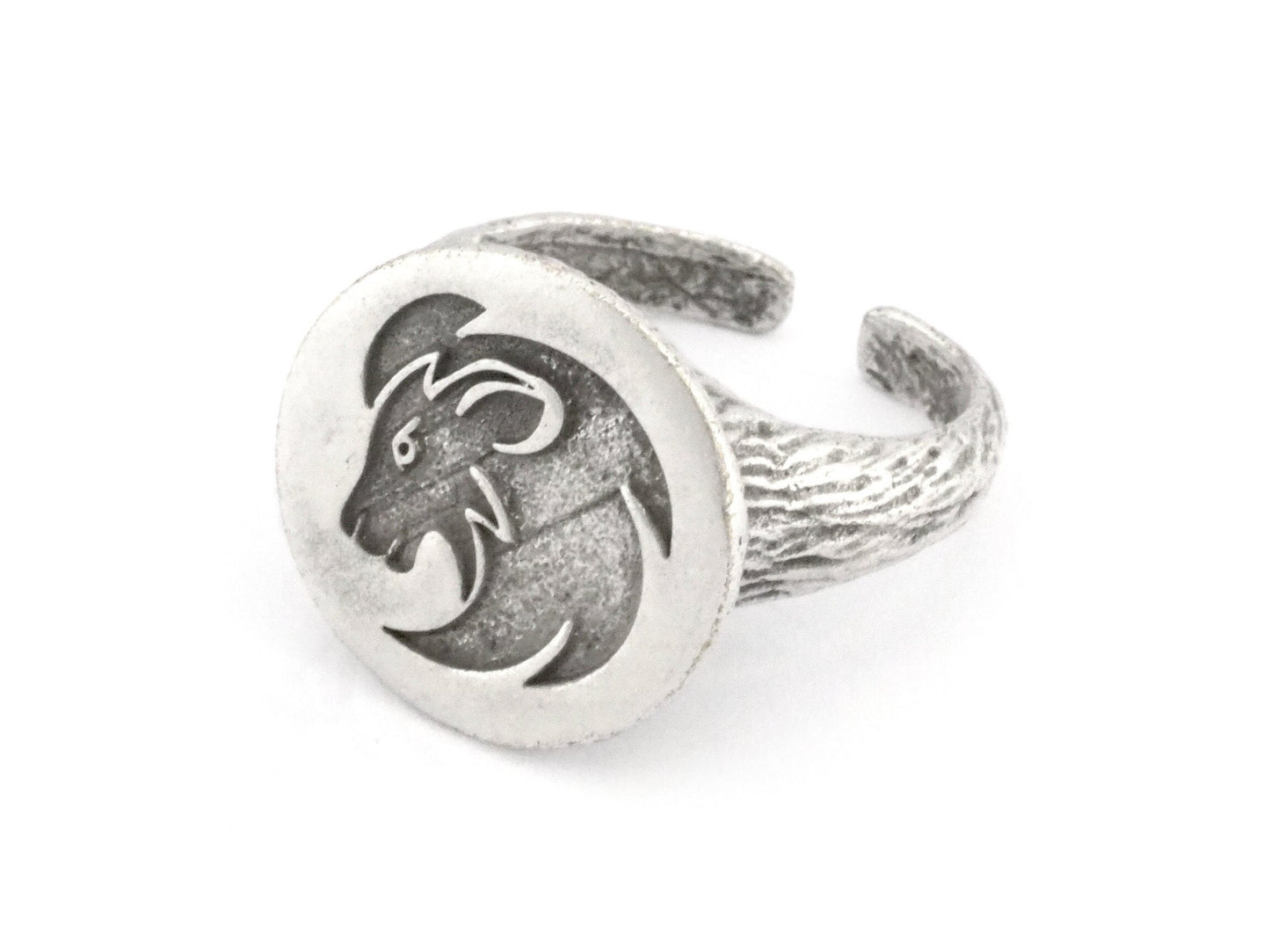Lion Leo horoscope zodiac Ring Head Bark Textured Band Round Ring Adjustable Ring Antique silver plated brass (5 - 8.5US inner size) OZ4859