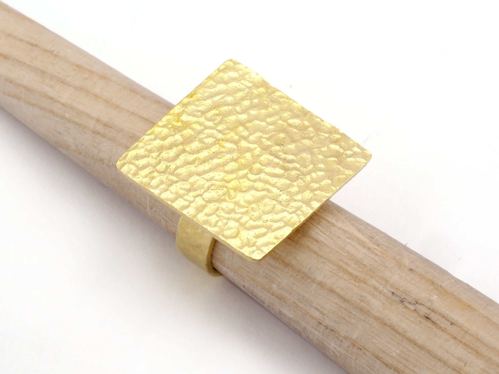 Square Hammered Adjustable Ring Blank Bezel Base - Raw Brass (28mm Blank ) 4933