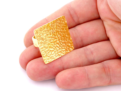 Square Hammered Adjustable Ring Blank Bezel Base - Raw Brass (28mm Blank ) 4933
